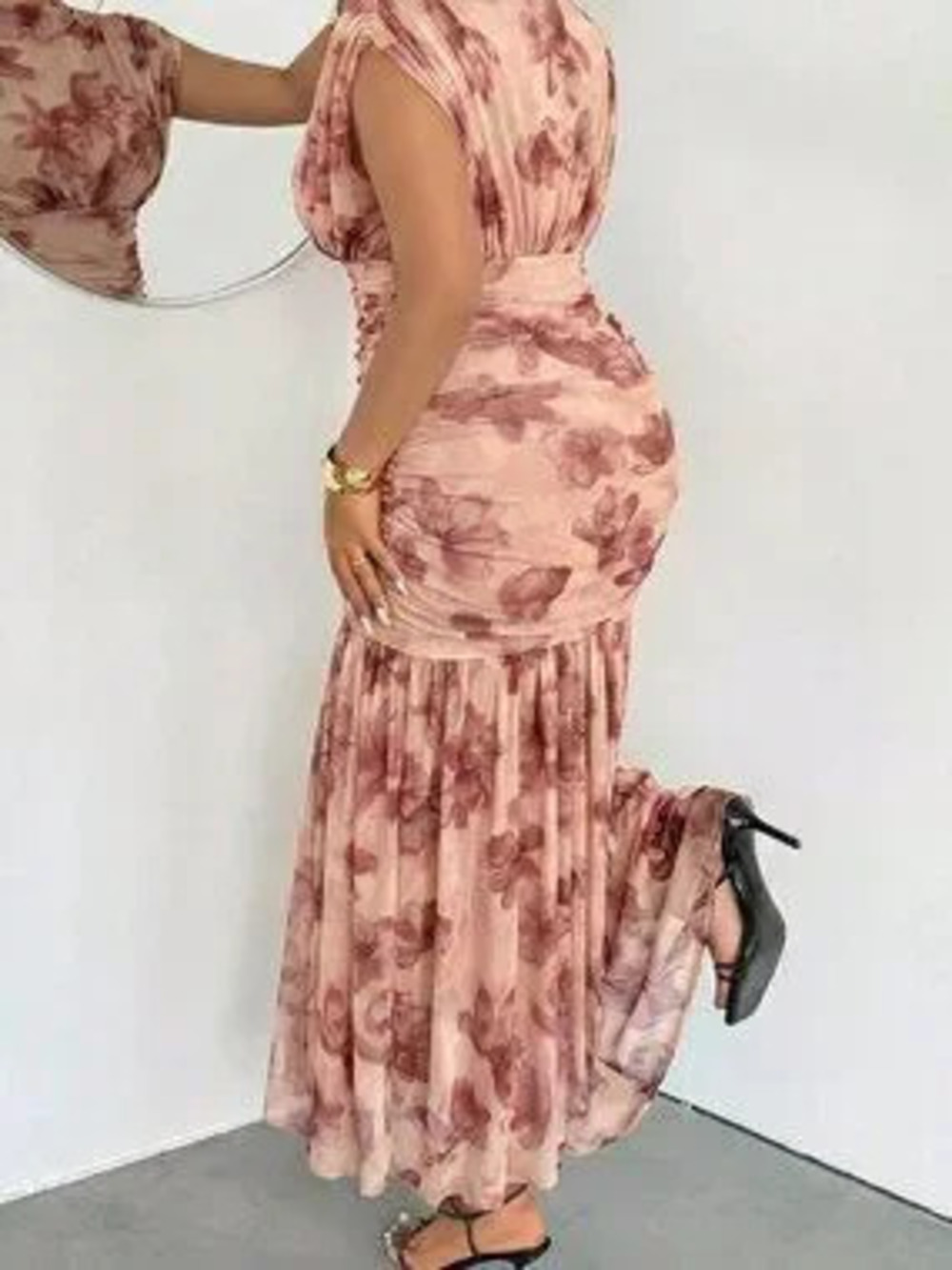 ZARA Coffee Brown Elegant Women's Mesh Sheer 2 In 1 Maxi Dress